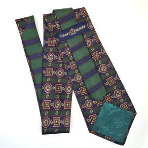 Tommy Hilfiger Vintage 90s Green Blue Red Geometric Patterned Men's Silk Tie